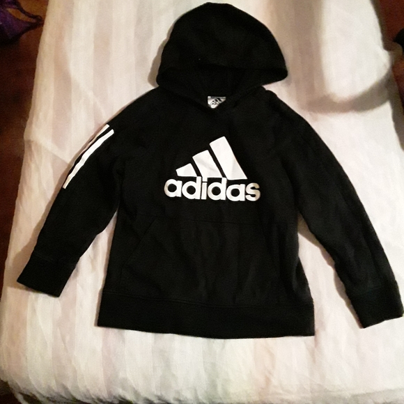 Adidas Boys Age 7 Black & White Hoody Sweatshirt - Picture 4 of 12